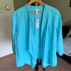 Chico’s 100% Linen Drape Jacket 3/4 Sleeve NWT 3 XL